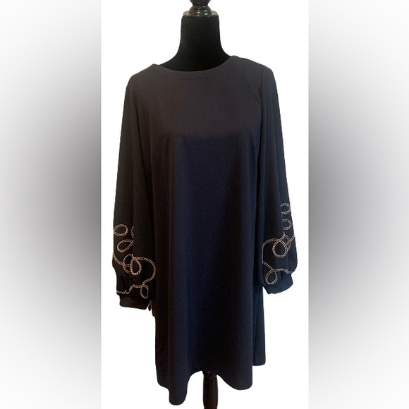 Ann Taylor Dress embroidered long sleeves Navy Blue size Large - Picture 3 of 12